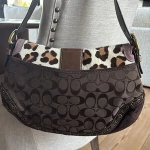 Bags | Vintage Coach Soho Leopard Calf Hair Brown Signature